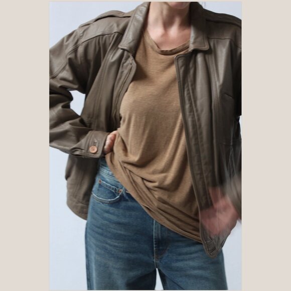 Na Nin Vintage Taupe Leather Bomber